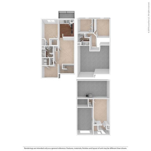 Floor plan for 2 beds, 2.5 baths, 1995 sqft